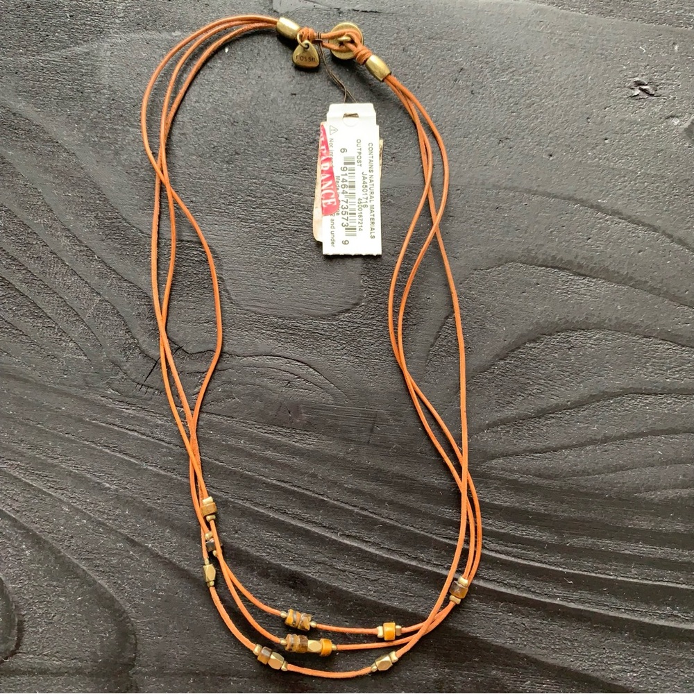 Fossil Leather Layered Multi-strand Beaded Bohemian Necklace